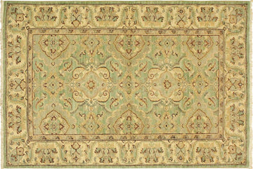 handmade Traditional Kafkaz Chobi Ziegler Lt. Green Ivory Hand Knotted RECTANGLE 100% WOOL area rug 4 x 6